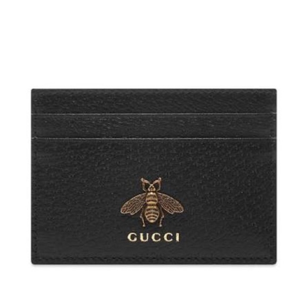 Gucci Black Leather Card Holder with Gold Bee Emblem - Picture 2 of 4